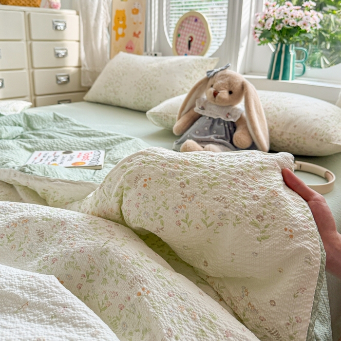 91家纺网 家纺一手货源 找家纺 小桃姐家纺 2026新款泡芙棉双层纱夏被空调被四件套小清新泡泡纱夏被卡通夏凉被空调被 浅春