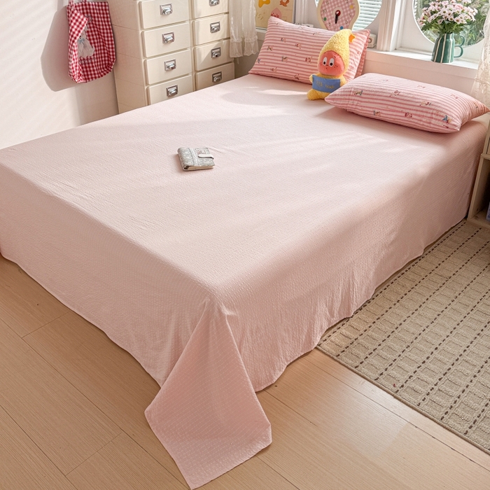 91家纺网 家纺一手货源 找家纺 小桃姐家纺 2026新款泡芙棉双层纱夏被空调被四件套小清新泡泡纱夏被卡通夏凉被空调被 粉色星星