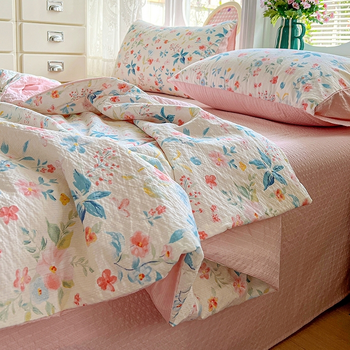 91家纺网 家纺一手货源 找家纺 小桃姐家纺 2026新款泡芙棉双层纱夏被空调被四件套小清新泡泡纱夏被卡通夏凉被空调被 安娜