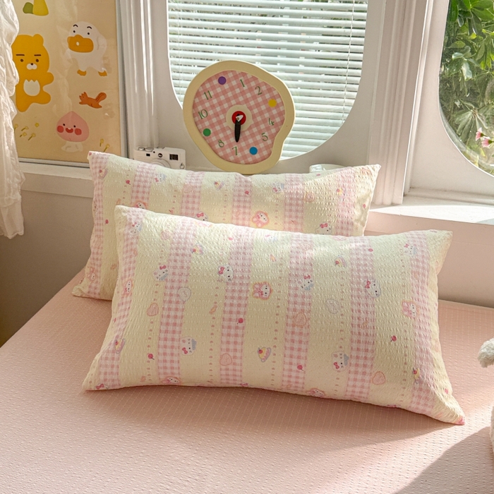 91家纺网 家纺一手货源 找家纺 小桃姐家纺 2026新款泡芙棉双层纱夏被空调被四件套小清新泡泡纱夏被卡通夏凉被空调被 奶油kitty