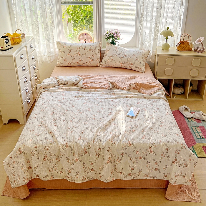 91家纺网 家纺一手货源 找家纺 小桃姐家纺 2026新款泡芙棉双层纱夏被空调被四件套小清新泡泡纱夏被卡通夏凉被空调被 初晴