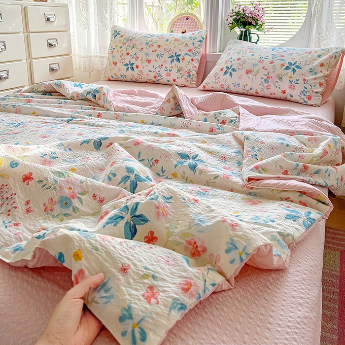 91家纺网 家纺一手货源 找家纺 小桃姐家纺 2026新款泡芙棉双层纱夏被空调被四件套小清新泡泡纱夏被卡通夏凉被空调被 安娜