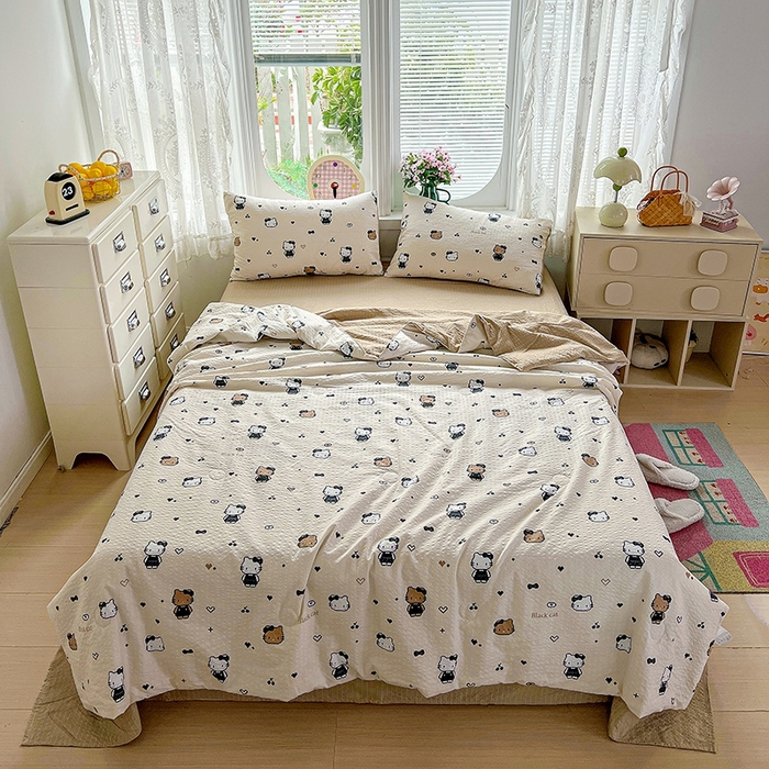 91家纺网 家纺一手货源 找家纺 小桃姐家纺 2026新款泡芙棉双层纱夏被空调被四件套小清新泡泡纱夏被卡通夏凉被空调被 拼豆喵