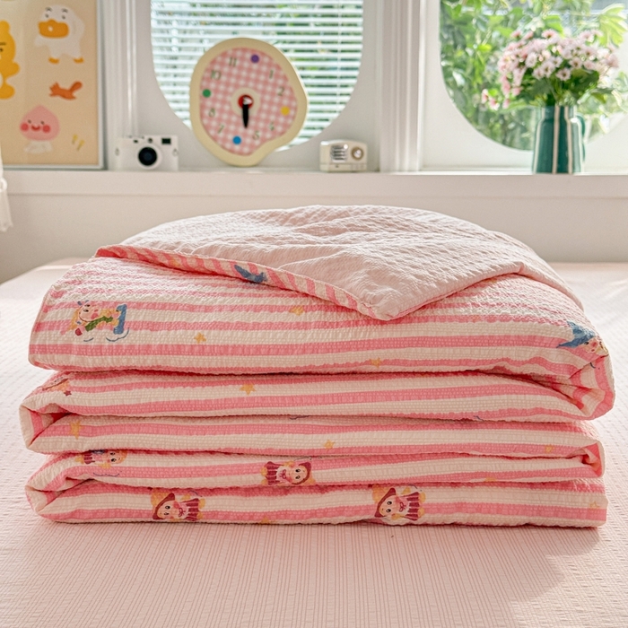 91家纺网 家纺一手货源 找家纺 小桃姐家纺 2026新款泡芙棉双层纱夏被空调被四件套小清新泡泡纱夏被卡通夏凉被空调被 粉色星星