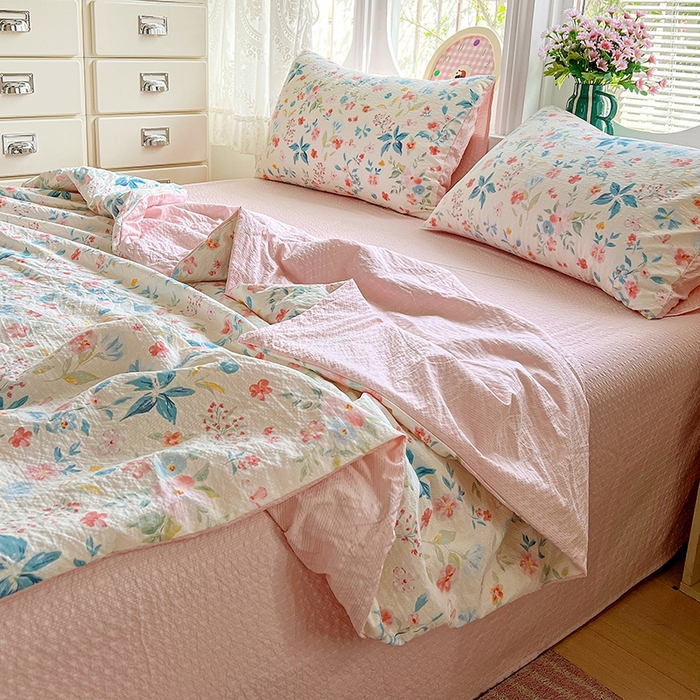 91家纺网 家纺一手货源 找家纺 小桃姐家纺 2026新款泡芙棉双层纱夏被空调被四件套小清新泡泡纱夏被卡通夏凉被空调被 安娜