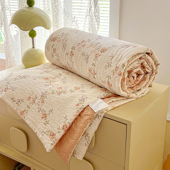 91家纺网 家纺一手货源 找家纺 小桃姐家纺 2026新款泡芙棉双层纱夏被空调被四件套小清新泡泡纱夏被卡通夏凉被空调被 初晴