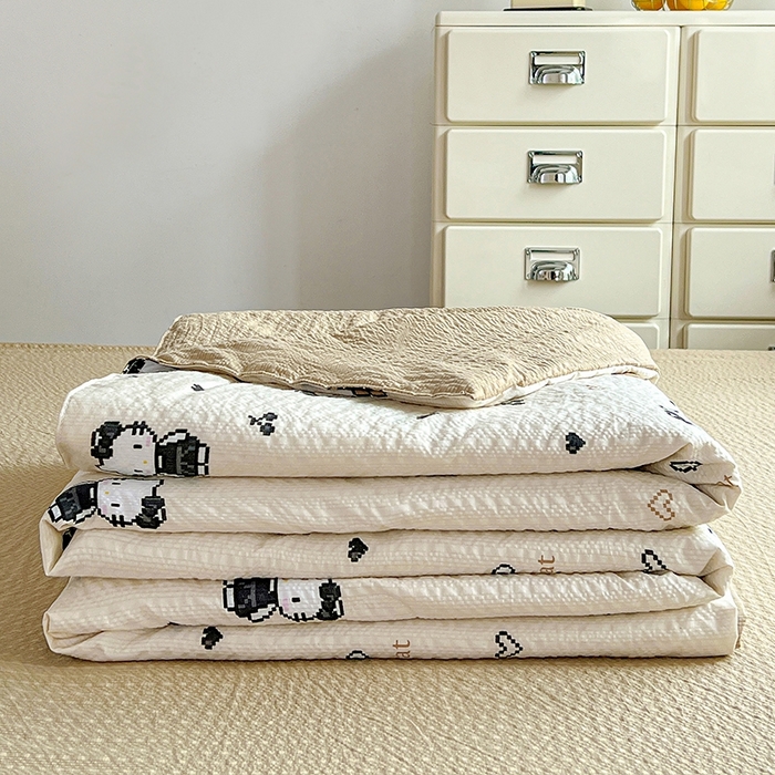 91家纺网 家纺一手货源 找家纺 小桃姐家纺 2026新款泡芙棉双层纱夏被空调被四件套小清新泡泡纱夏被卡通夏凉被空调被 拼豆喵