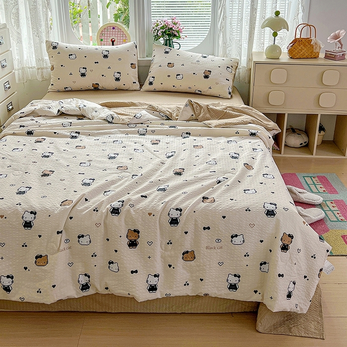 91家纺网 家纺一手货源 找家纺 小桃姐家纺 2026新款泡芙棉双层纱夏被空调被四件套小清新泡泡纱夏被卡通夏凉被空调被 拼豆喵