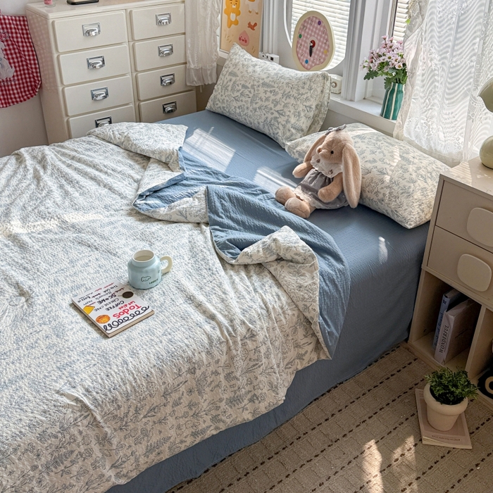 91家纺网 家纺一手货源 找家纺 小桃姐家纺 2026新款泡芙棉双层纱夏被空调被四件套小清新泡泡纱夏被卡通夏凉被空调被 盛夏