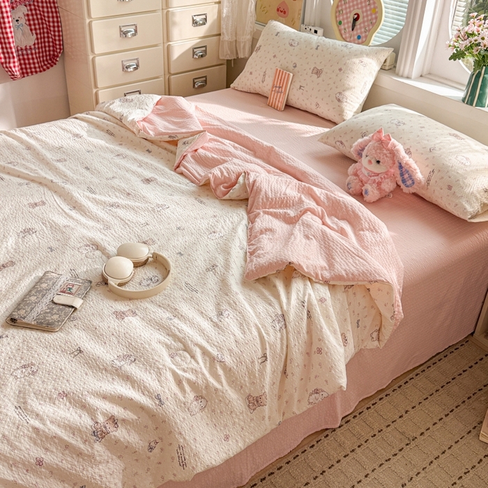 91家纺网 家纺一手货源 找家纺 小桃姐家纺 2026新款泡芙棉双层纱夏被空调被四件套小清新泡泡纱夏被卡通夏凉被空调被 花仙兔