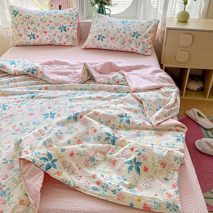 91家纺网 家纺一手货源 找家纺 小桃姐家纺 2026新款泡芙棉双层纱夏被空调被四件套小清新泡泡纱夏被卡通夏凉被空调被 安娜