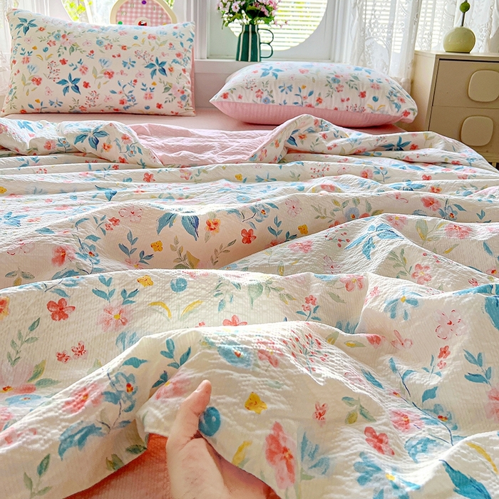 91家纺网 家纺一手货源 找家纺 小桃姐家纺 2026新款泡芙棉双层纱夏被空调被四件套小清新泡泡纱夏被卡通夏凉被空调被 安娜