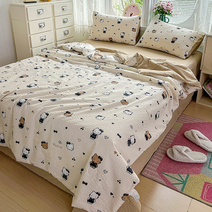 91家纺网 家纺一手货源 找家纺 小桃姐家纺 2026新款泡芙棉双层纱夏被空调被四件套小清新泡泡纱夏被卡通夏凉被空调被 拼豆喵