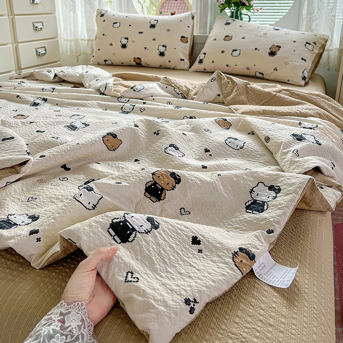 91家纺网 家纺一手货源 找家纺 小桃姐家纺 2026新款泡芙棉双层纱夏被空调被四件套小清新泡泡纱夏被卡通夏凉被空调被 拼豆喵