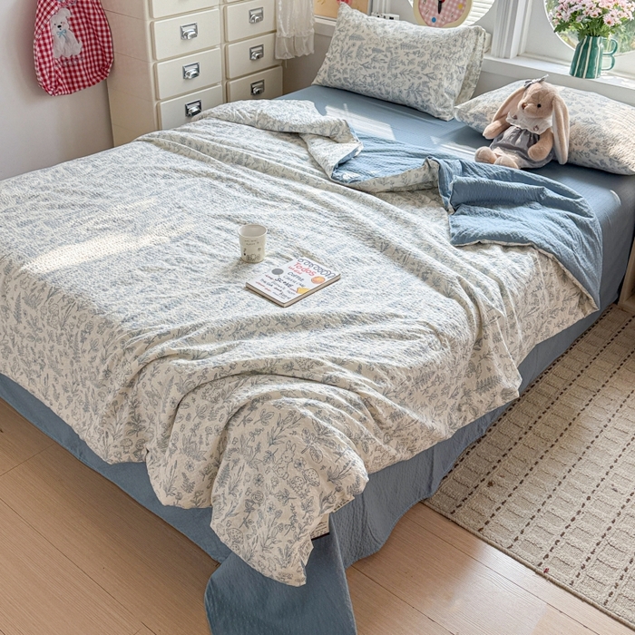 91家纺网 家纺一手货源 找家纺 小桃姐家纺 2026新款泡芙棉双层纱夏被空调被四件套小清新泡泡纱夏被卡通夏凉被空调被 盛夏