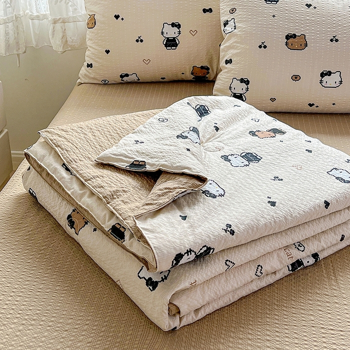 91家纺网 家纺一手货源 找家纺 小桃姐家纺 2026新款泡芙棉双层纱夏被空调被四件套小清新泡泡纱夏被卡通夏凉被空调被 拼豆喵