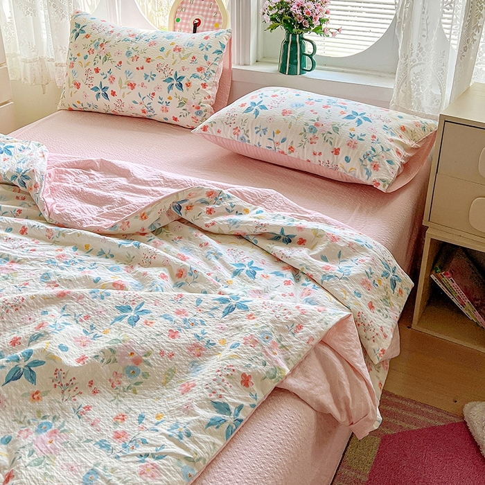 91家纺网 家纺一手货源 找家纺 小桃姐家纺 2026新款泡芙棉双层纱夏被空调被四件套小清新泡泡纱夏被卡通夏凉被空调被 安娜