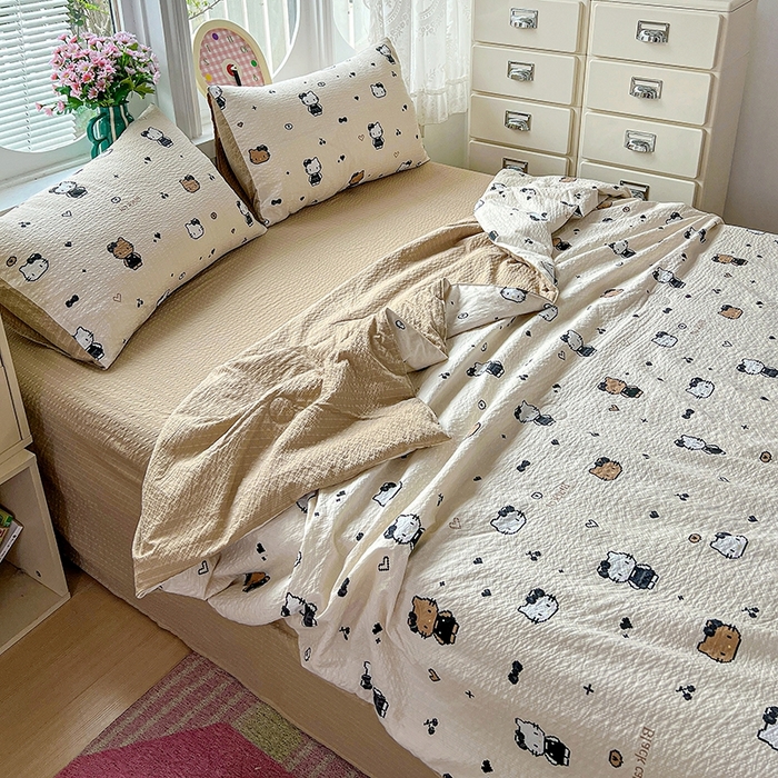 91家纺网 家纺一手货源 找家纺 小桃姐家纺 2026新款泡芙棉双层纱夏被空调被四件套小清新泡泡纱夏被卡通夏凉被空调被 拼豆喵