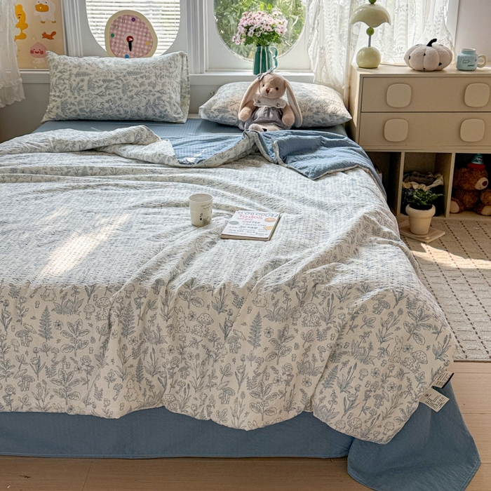 91家纺网 家纺一手货源 找家纺 小桃姐家纺 2026新款泡芙棉双层纱夏被空调被四件套小清新泡泡纱夏被卡通夏凉被空调被 盛夏