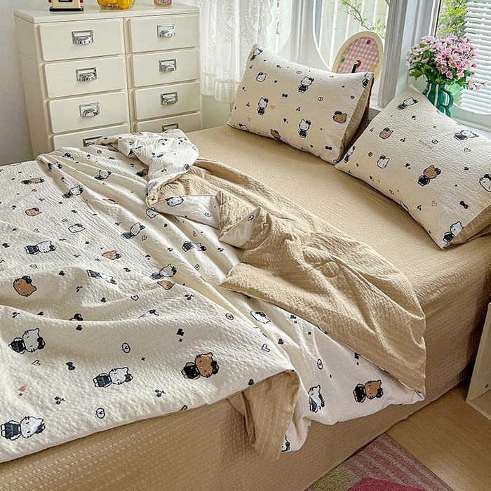 91家纺网 家纺一手货源 找家纺 小桃姐家纺 2026新款泡芙棉双层纱夏被空调被四件套小清新泡泡纱夏被卡通夏凉被空调被 拼豆喵