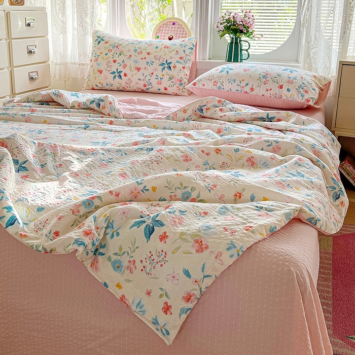 91家纺网 家纺一手货源 找家纺 小桃姐家纺 2026新款泡芙棉双层纱夏被空调被四件套小清新泡泡纱夏被卡通夏凉被空调被 安娜