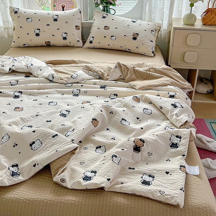 91家纺网 家纺一手货源 找家纺 小桃姐家纺 2026新款泡芙棉双层纱夏被空调被四件套小清新泡泡纱夏被卡通夏凉被空调被 拼豆喵