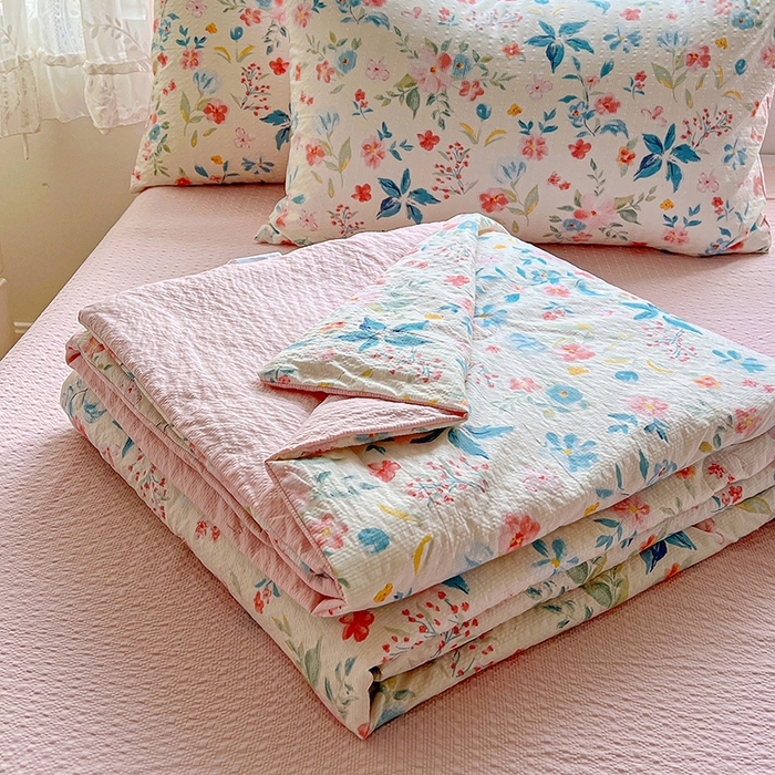 91家纺网 家纺一手货源 找家纺 小桃姐家纺 2026新款泡芙棉双层纱夏被空调被四件套小清新泡泡纱夏被卡通夏凉被空调被 安娜