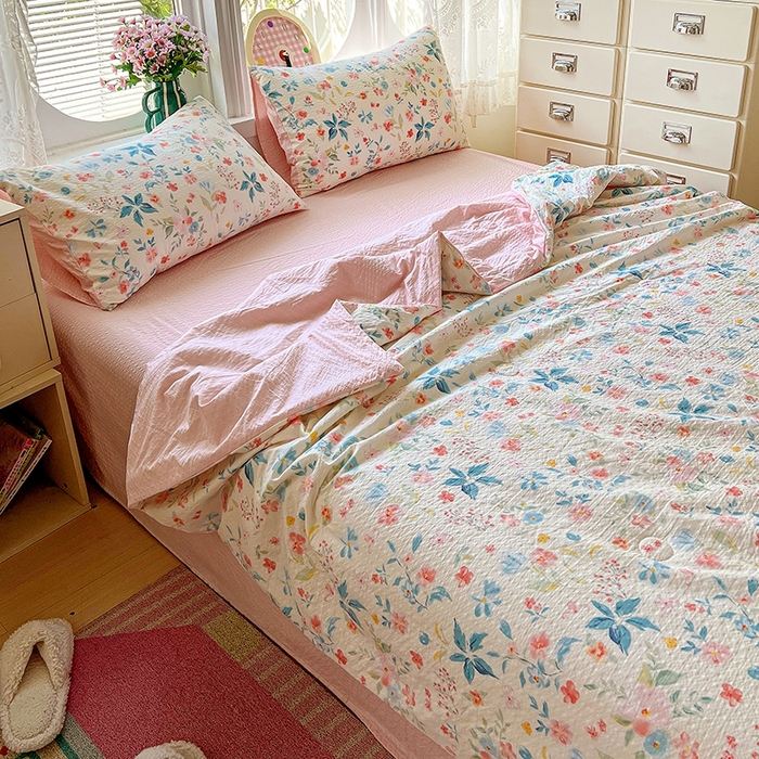 91家纺网 家纺一手货源 找家纺 小桃姐家纺 2026新款泡芙棉双层纱夏被空调被四件套小清新泡泡纱夏被卡通夏凉被空调被 安娜