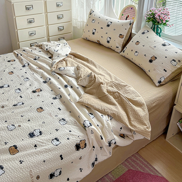 91家纺网 家纺一手货源 找家纺 小桃姐家纺 2026新款泡芙棉双层纱夏被空调被四件套小清新泡泡纱夏被卡通夏凉被空调被 拼豆喵