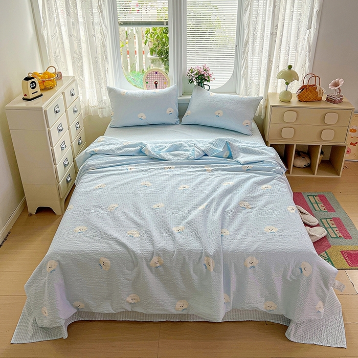 91家纺网 家纺一手货源 找家纺 小桃姐家纺 2026新款泡芙棉双层纱夏被空调被四件套小清新泡泡纱夏被卡通夏凉被空调被 软萌小狗