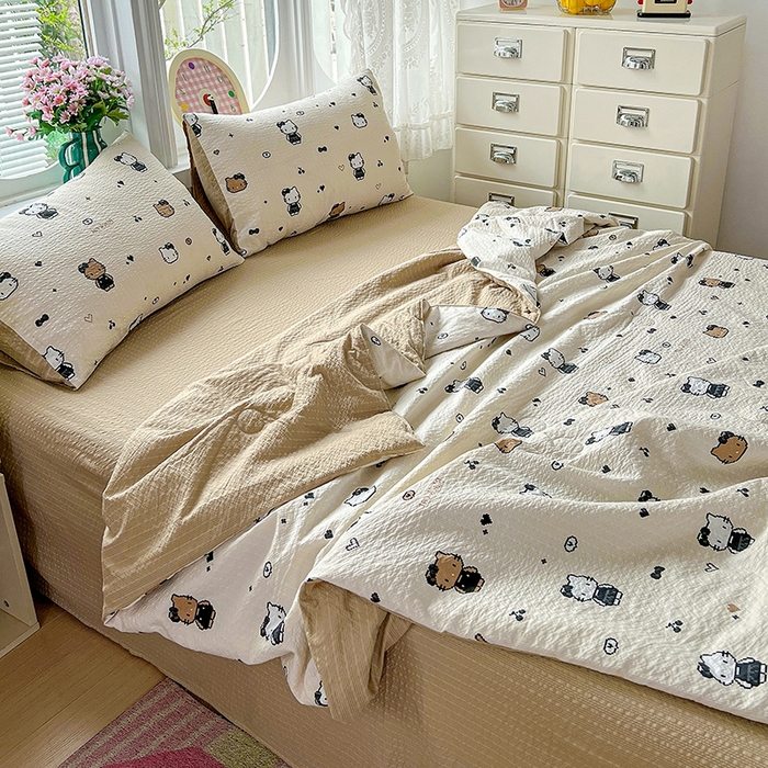 91家纺网 家纺一手货源 找家纺 小桃姐家纺 2026新款泡芙棉双层纱夏被空调被四件套小清新泡泡纱夏被卡通夏凉被空调被 拼豆喵