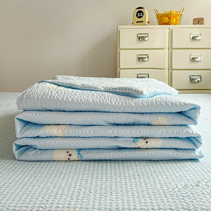 91家纺网 家纺一手货源 找家纺 小桃姐家纺 2026新款泡芙棉双层纱夏被空调被四件套小清新泡泡纱夏被卡通夏凉被空调被 软萌小狗