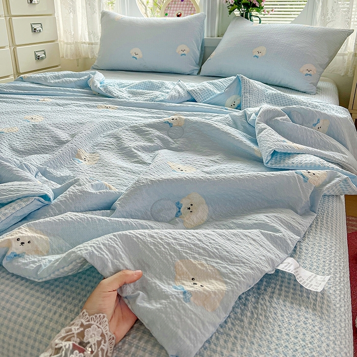 91家纺网 家纺一手货源 找家纺 小桃姐家纺 2026新款泡芙棉双层纱夏被空调被四件套小清新泡泡纱夏被卡通夏凉被空调被 软萌小狗