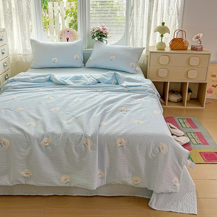 91家纺网 家纺一手货源 找家纺 小桃姐家纺 2026新款泡芙棉双层纱夏被空调被四件套小清新泡泡纱夏被卡通夏凉被空调被 软萌小狗