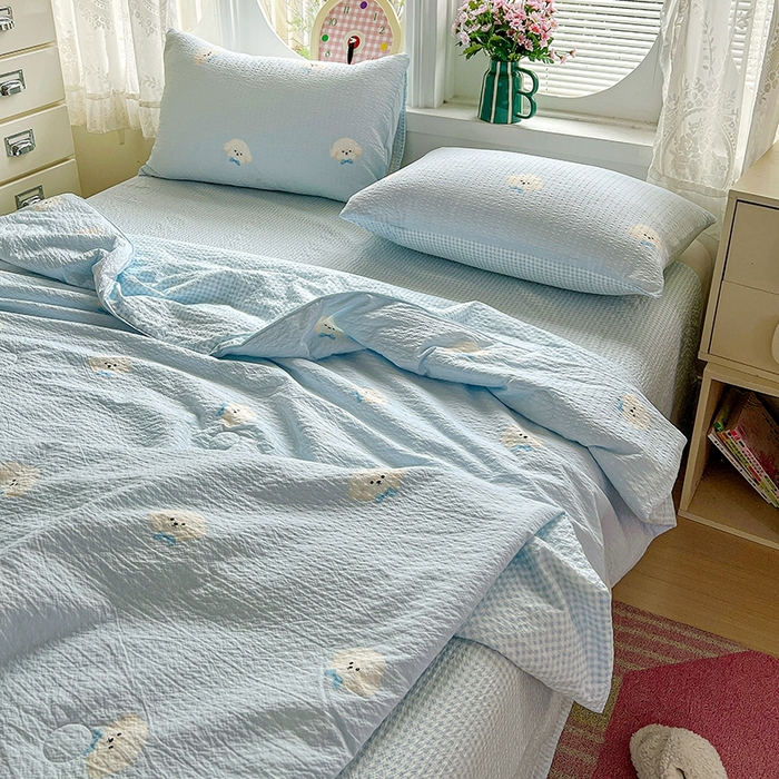 91家纺网 家纺一手货源 找家纺 小桃姐家纺 2026新款泡芙棉双层纱夏被空调被四件套小清新泡泡纱夏被卡通夏凉被空调被 软萌小狗