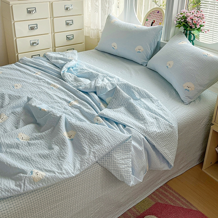 91家纺网 家纺一手货源 找家纺 小桃姐家纺 2026新款泡芙棉双层纱夏被空调被四件套小清新泡泡纱夏被卡通夏凉被空调被 软萌小狗