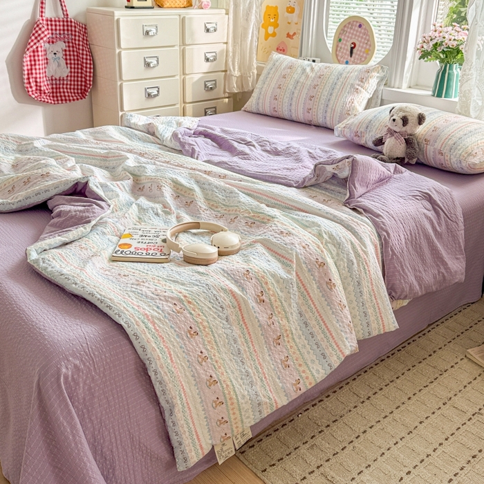 91家纺网 家纺一手货源 找家纺 小桃姐家纺 2026新款泡芙棉双层纱夏被空调被四件套小清新泡泡纱夏被卡通夏凉被空调被 彩虹木马