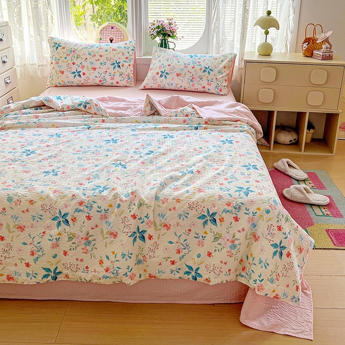 91家纺网 家纺一手货源 找家纺 小桃姐家纺 2026新款泡芙棉双层纱夏被空调被四件套小清新泡泡纱夏被卡通夏凉被空调被 安娜