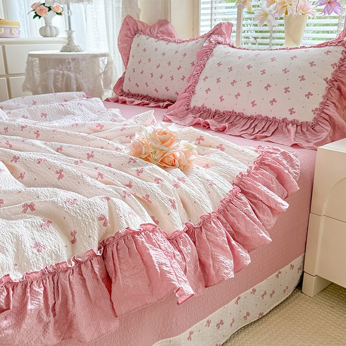 91家纺网 家纺一手货源 找家纺 韩约家纺 2026春夏新款泡芙棉床单款夏被夏凉被空调被四件套 蝶语