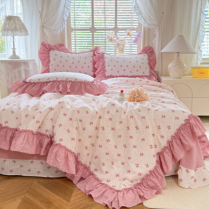 91家纺网 家纺一手货源 找家纺 韩约家纺 2026春夏新款泡芙棉床单款夏被夏凉被空调被四件套 蝶语