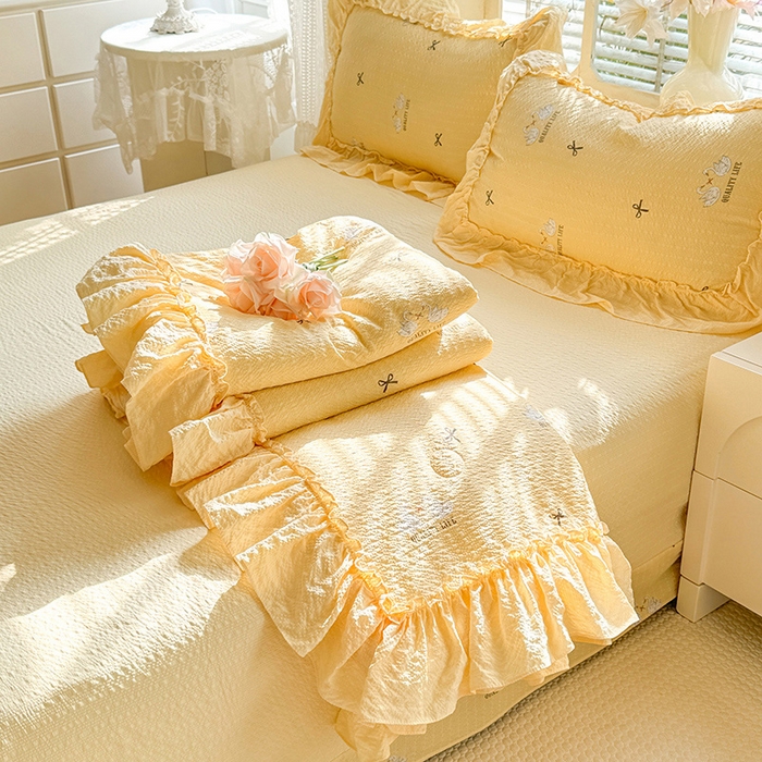 韩约家纺 2026春夏新款泡芙棉床单款夏被夏凉被空调被四件套 妮可