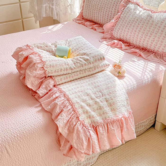 韩约家纺 2026春夏新款泡芙棉床单款夏被夏凉被空调被四件套 花沐