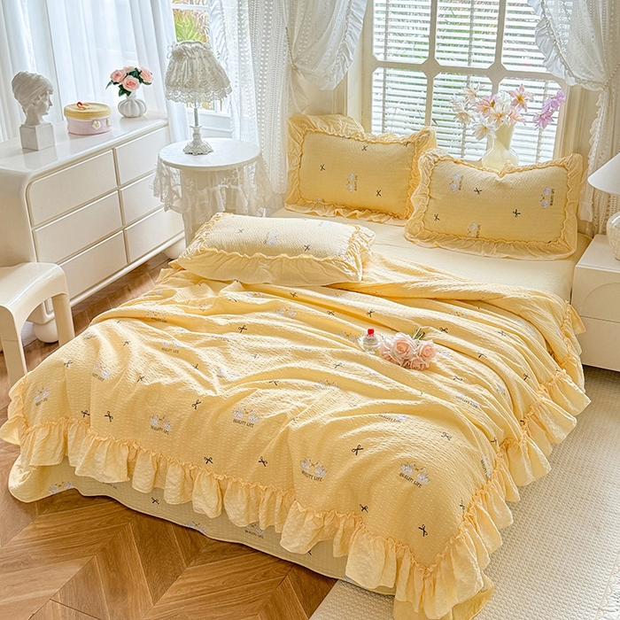 91家纺网 家纺一手货源 找家纺 韩约家纺 2026春夏新款泡芙棉床单款夏被夏凉被空调被四件套 妮可