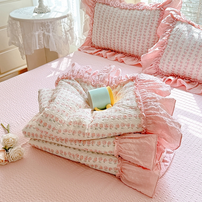 91家纺网 家纺一手货源 找家纺 韩约家纺 2026春夏新款泡芙棉床单款夏被夏凉被空调被四件套 花沐