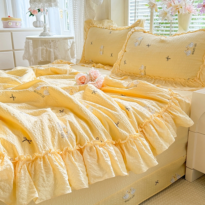 91家纺网 家纺一手货源 找家纺 韩约家纺 2026春夏新款泡芙棉床单款夏被夏凉被空调被四件套 妮可