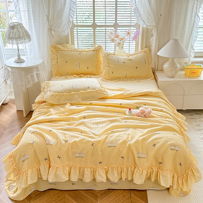 91家纺网 家纺一手货源 找家纺 韩约家纺 2026春夏新款泡芙棉床单款夏被夏凉被空调被四件套 妮可