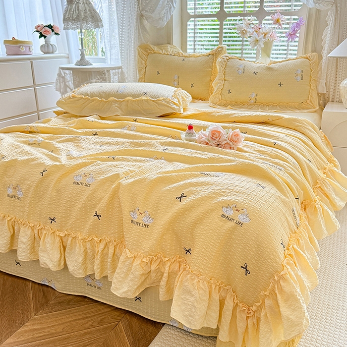 91家纺网 家纺一手货源 找家纺 韩约家纺 2026春夏新款泡芙棉床单款夏被夏凉被空调被四件套 妮可