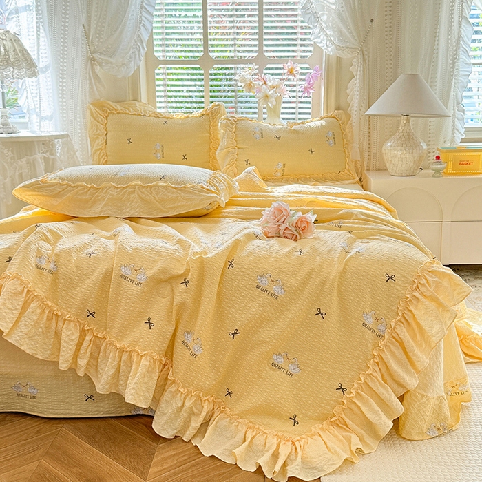 91家纺网 家纺一手货源 找家纺 韩约家纺 2026春夏新款泡芙棉床单款夏被夏凉被空调被四件套 妮可