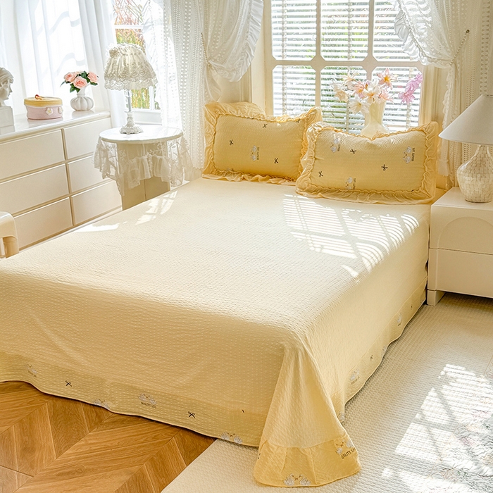 91家纺网 家纺一手货源 找家纺 韩约家纺 2026春夏新款泡芙棉床单款夏被夏凉被空调被四件套 妮可