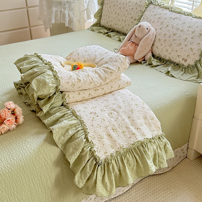 韩约家纺 2026春夏新款泡芙棉床单款夏被夏凉被空调被四件套 绿意